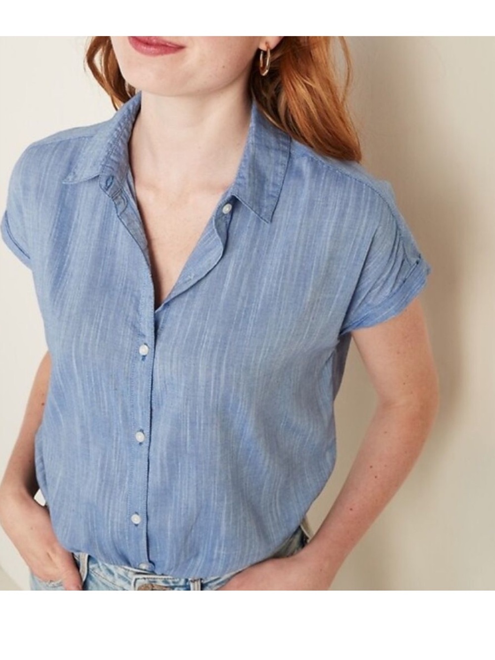 Old Navy Women's Slub-Weave Cap Sleeve Shirt Size S Light Blue Soft Flowy